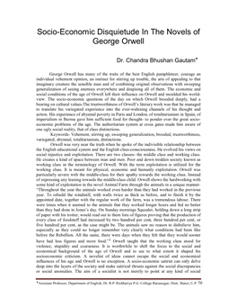 Socio-Economic Disquietude in the Novels of George Orwell