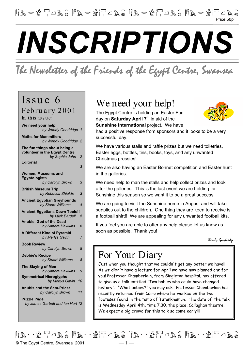 The Newsletter of the Friends of the Egypt Centre, Swansea