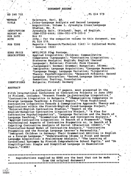 TUB DATE - Nov 83 ,NOTE 249P.; for The.Companion Volume to This Document,'See FL 014 579