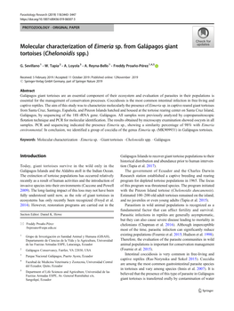 Molecular Characterization of Eimeria Sp. from Galápagos Giant Tortoises (Chelonoidis Spp.)