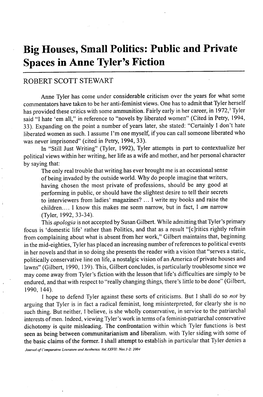 Big Houses, Small Politics: Public and Private Spaces in Anne Tyler's Fiction