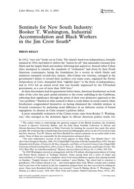 Booker T. Washington, Industrial Accommodation and Black Workers in the Jim Crow South*