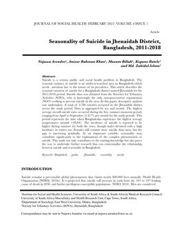 Arendse Et Al Seasonality of Suicide in Jhenaidah District, Bangladesh