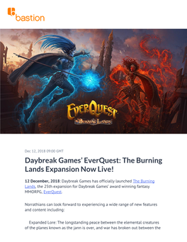 Daybreak Games' Everquest: the Burning Lands Expansion