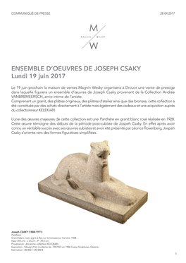 ENSEMBLE D'oeuvres DE JOSEPH CSAKY Lundi 19 Juin 2017