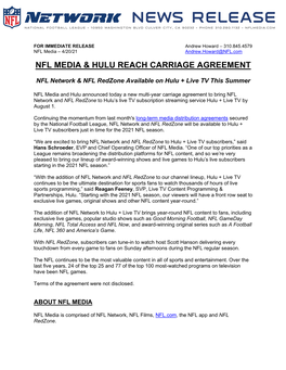Nfl Media & Hulu Reach Carriage Agreement