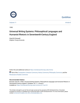 Universal Writing Systems: Philosophical Languages and Humanist Rhetoric in Seventeenth-Century England
