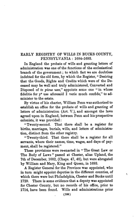 Early Registry of Wills in Bucks County, Pennsylvania: 1684-1693
