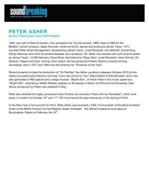 Peter Asher Music Producer and Performer