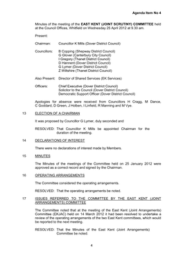 Agenda Item No 4 4 Minutes of the Meeting of the EAST KENT (JOINT SCRUTINY) COMMITTEE Held at the Council Offices, Whitfield On