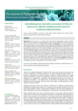 Anti-Inflammatory and Safety Assessment of Polyscias Fruticosa (L.)