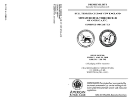 Premium Lists Bull Terrier Club of New England
