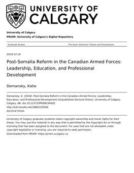 Post-Somalia Reform in the Canadian Armed Forces: Leadership, Education, and Professional Development