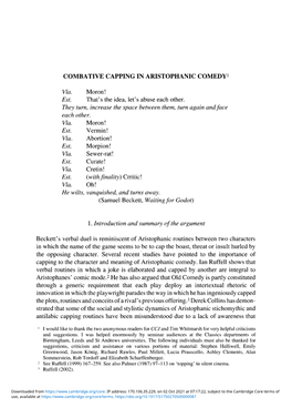 COMBATIVE CAPPING in ARISTOPHANIC COMEDY1 Via
