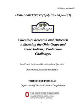 Viticulture Research and Outreach Addressing the Ohio Grape and Wine Industry Production Challenges