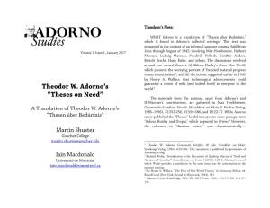 Theodor W. Adorno's “Theses on Need”