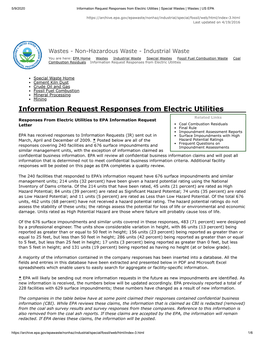 Information Request Responses from Electric Utilities | Special Wastes | Wastes | US EPA