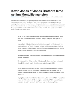 Kevin Jonas of Jonas Brothers Fame Selling Montville Mansion William Westhoven, @Wwesthovenpublished 1:19 P.M