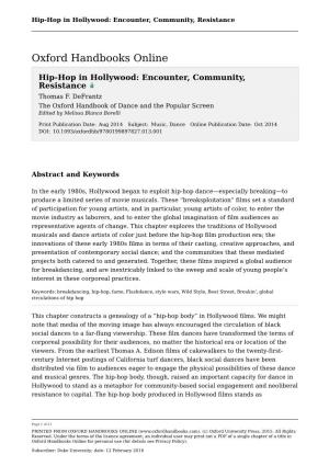 Hip-Hop in Hollywood: Encounter, Community, Resistance