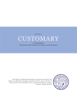 CUSTOMARY on Ordination, Reception and Transfer of Orders, and Licensure