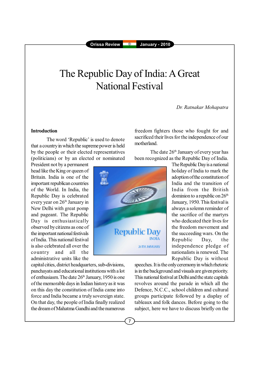 The Republic Day of India: a Great National Festival