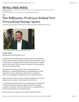 The Billionaire Professor Behind New Networking Startup Apstra - WSJ 30/03/16, 08:24
