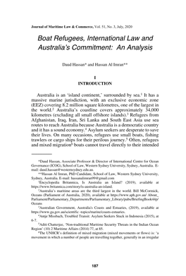 Boat Refugees, International Law and Australia's Commitment: an Analysis