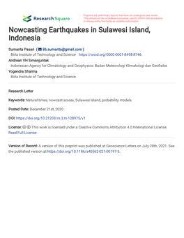 Nowcasting Earthquakes in Sulawesi Island, Indonesia