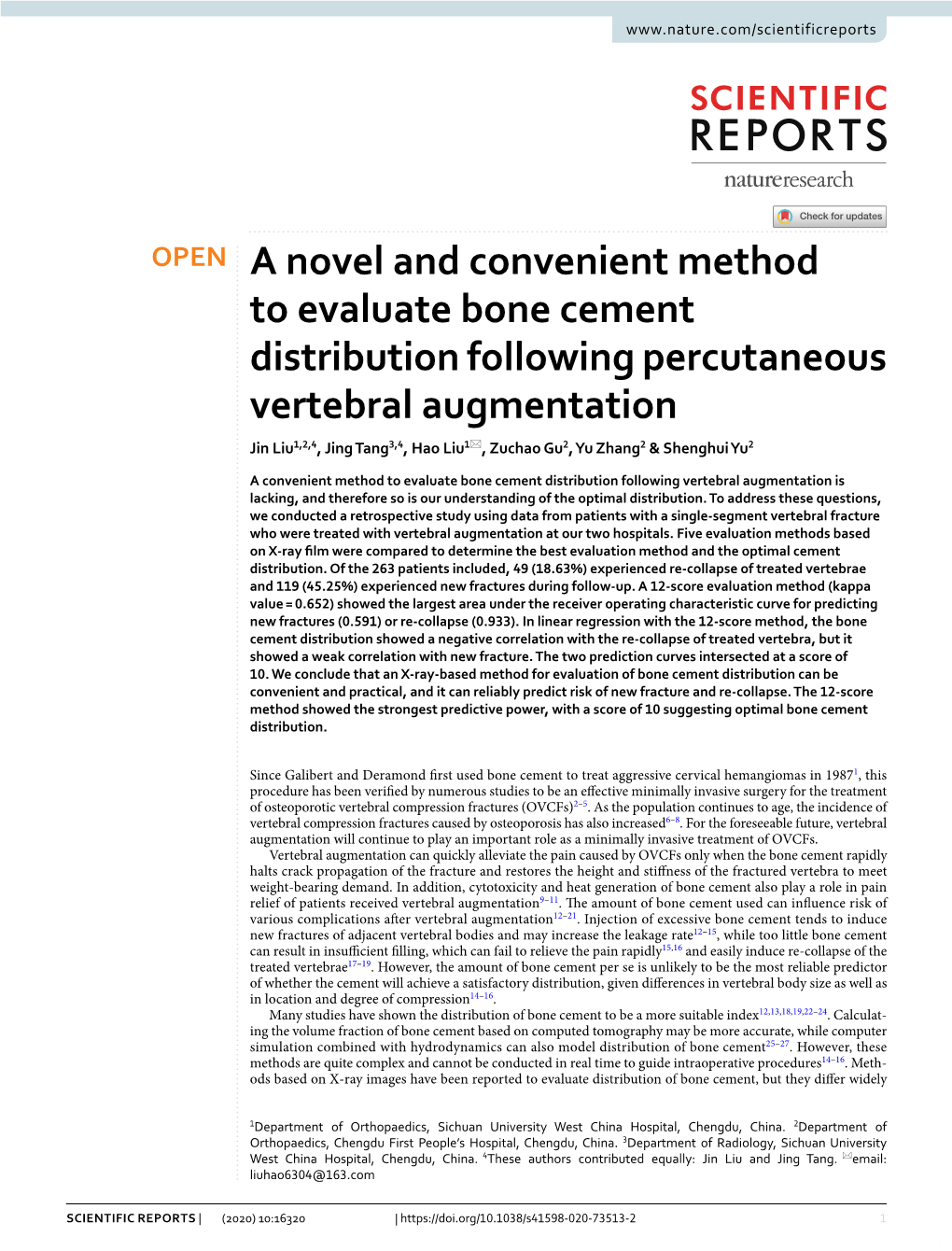 A Novel and Convenient Method to Evaluate Bone Cement Distribution Following Percutaneous Vertebral Augmentation