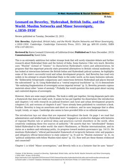 Hyderabad, British India, and the World: Muslim Networks and Minor Sovereignty, C.1850–1950'