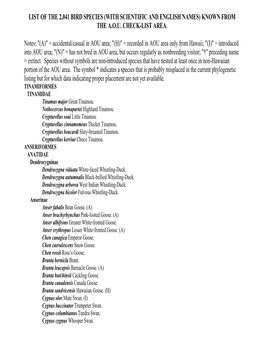 List of the 2,041 Bird Species (With Scientific and English Names) Known from the A.O.U