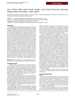 Live Births After Polar Body Biopsy and Frozen-Thawed Cleavage Stage Embryo Transfer: Case Report