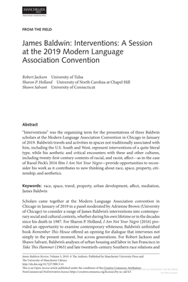 James Baldwin: Interventions: a Session at the 2019 Modern Language Association Convention