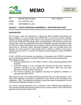 Fortis Operating Agreements – New Operating Fees