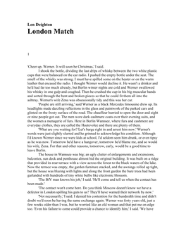 Len Deighton, London Match