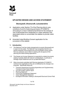 UP-DATED DESIGN and ACCESS STATEMENT Stoneywell