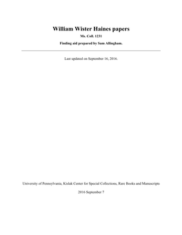 William Wister Haines Papers Ms
