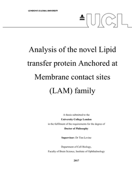 Analysis of the Novel Lipid Transfer Protein Anchored at Membrane Contact Sites (LAM) Family