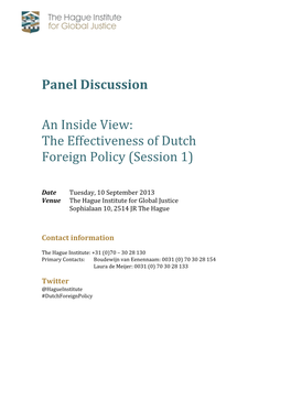The Effectiveness of Dutch Foreign Policy (Session 1)