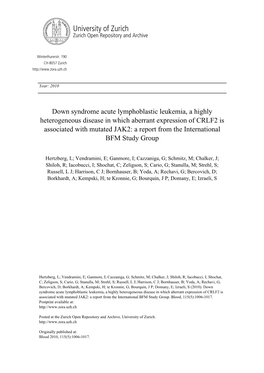 Down Syndrome Acute Lymphoblastic Leukemia, a Highly Heterogeneous