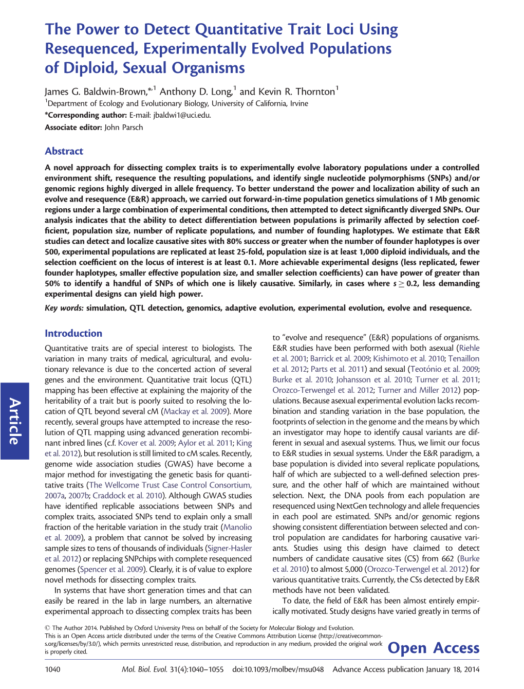 Article the Power to Detect Quantitative Trait Loci Using