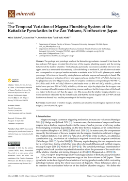 The Temporal Variation of Magma Plumbing System of the Kattadake Pyroclastics in the Zao Volcano, Northeastern Japan