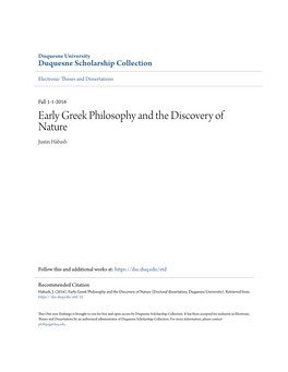 Early Greek Philosophy and the Discovery of Nature Justin Habash