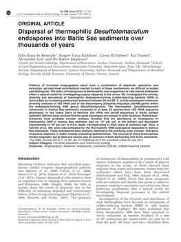 Dispersal of Thermophilic Desulfotomaculum Endospores Into Baltic Sea Sediments Over Thousands of Years