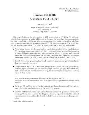 Physics 198-730B: Quantum Field Theory
