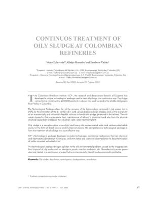 Continuos Treatment of Oily Sludge at Colombian Refineries