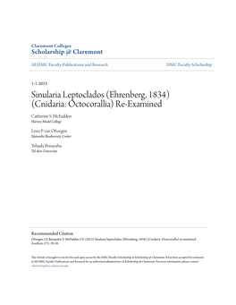 Sinularia Leptoclados (Ehrenberg, 1834) (Cnidaria: Octocorallia) Re-Examined Catherine S