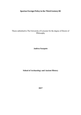 Spartan Foreign Policy in the Third Century BC Thesis Submitted to The