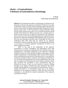 JAT Symposium on Jc Beall's, "Christ – a Contradiction: a Defense of Contradictory Christology"
