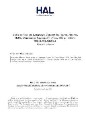 Book Review Of: Language Contact by Yaron Matras, 2009, Cambridge University Press, 366 P